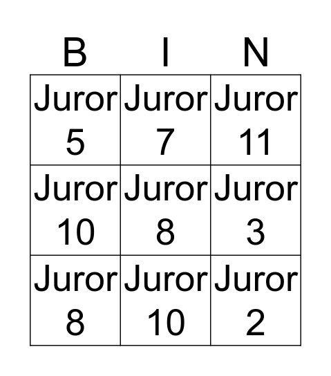 Twelve Angry Men Quotes Bingo Card