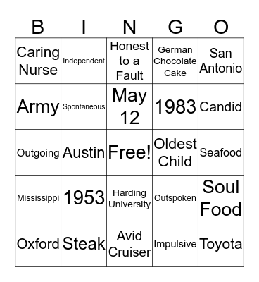 All About Diane Bingo Card