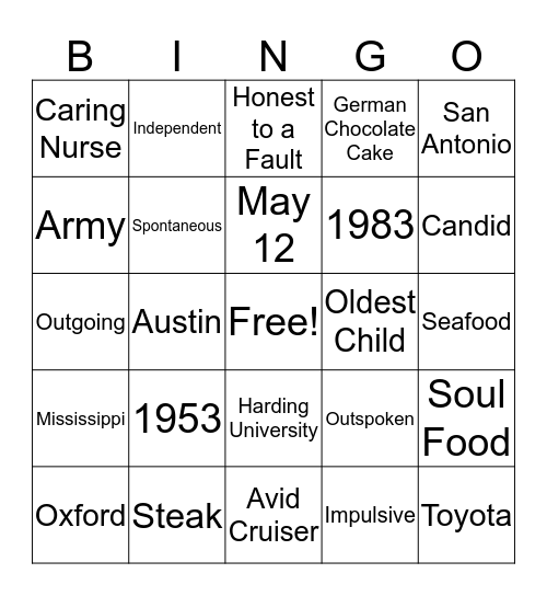 All About Diane Bingo Card
