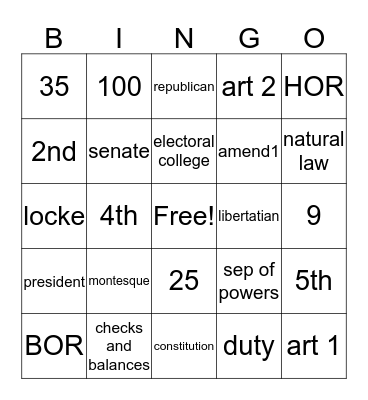 Civics Bingo Card