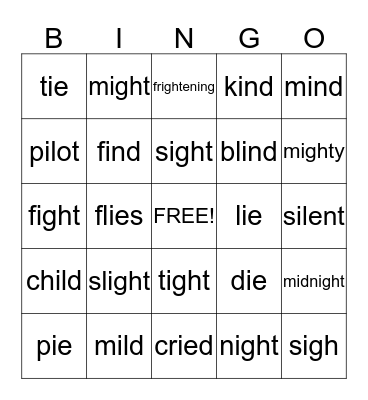 Long i Bingo Card