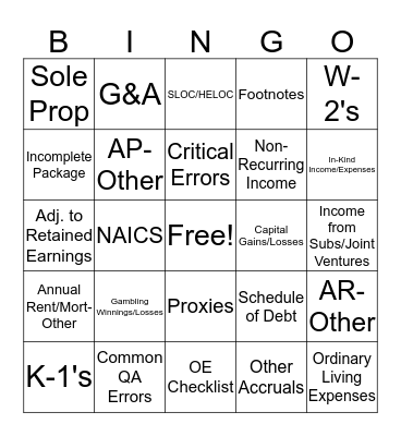 CA Bingo Card