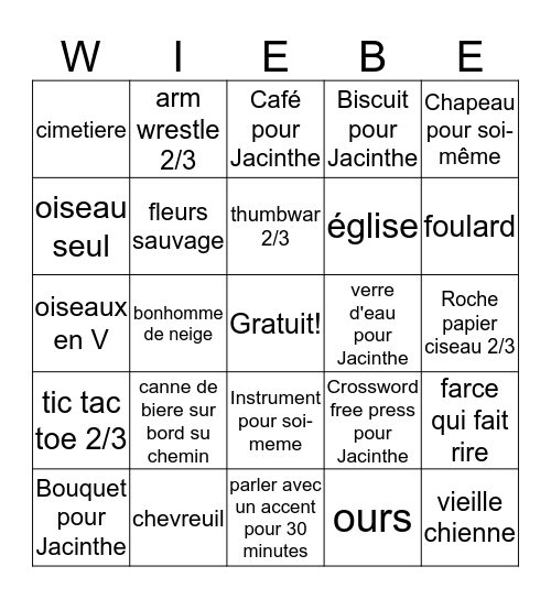 Jacinthe Bingo Card