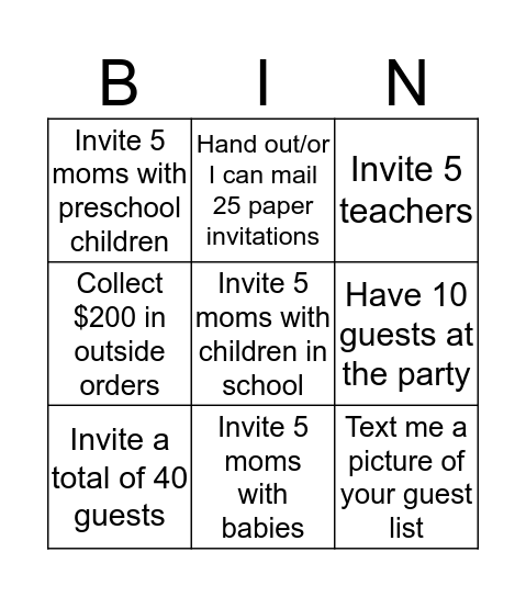 Hostess Bingo Card