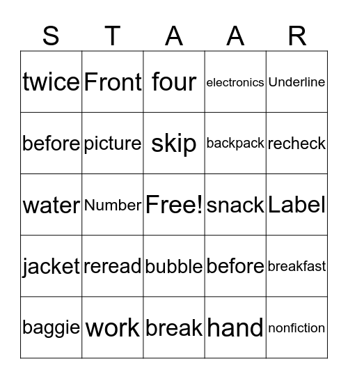 STAAR Tips and Tricks Bingo Card