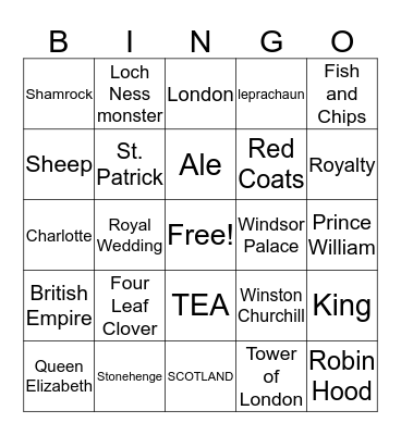 Great Britian Bingo Card