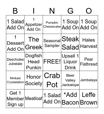 Tap House Bingo Card