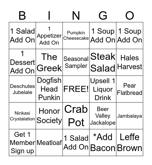 Tap House Bingo Card