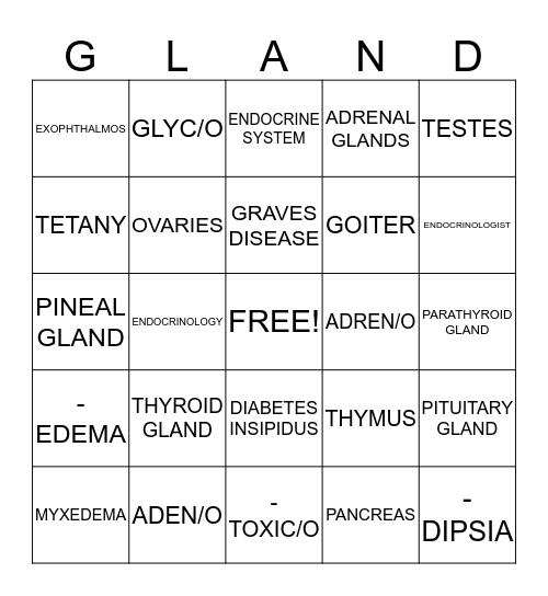 GLAND!!!! Bingo Card