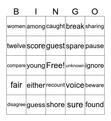 2nd grade tricky words  Bingo Card
