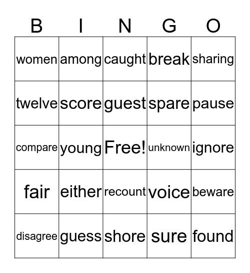 2nd grade tricky words  Bingo Card