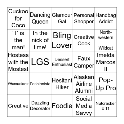 SARAH BINGO Card