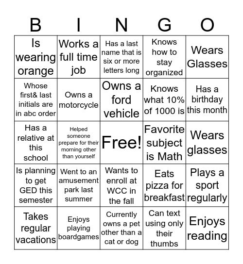 Our Commonalities and Uniqueness Bingo Card