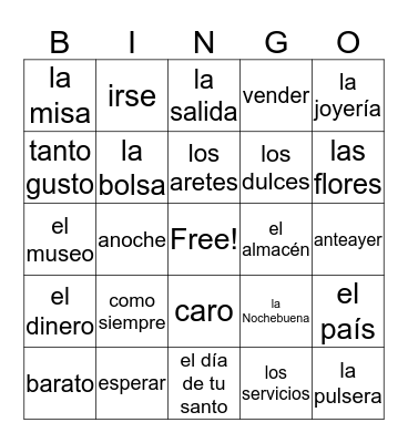 Spanish B Spring Final Review Bingo Card