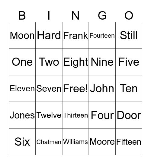 Bingo Family Trivia Bingo Card