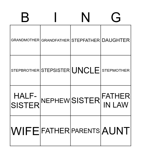 RELATIONSHIPS Bingo Card