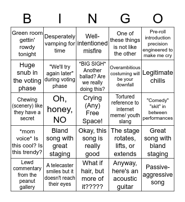 Eurovision Grand Final 2018 Bingo Card