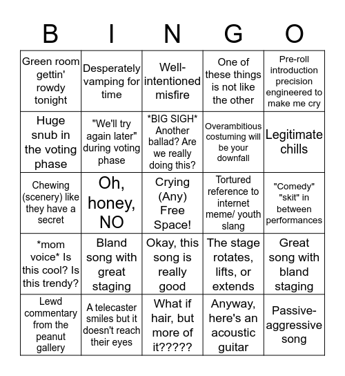 Eurovision Grand Final 2018 Bingo Card