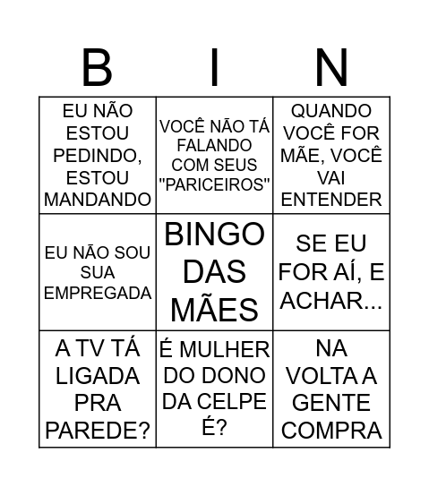 BINGO DAS MÃES  Bingo Card