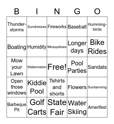 SummerTime Bingo Card