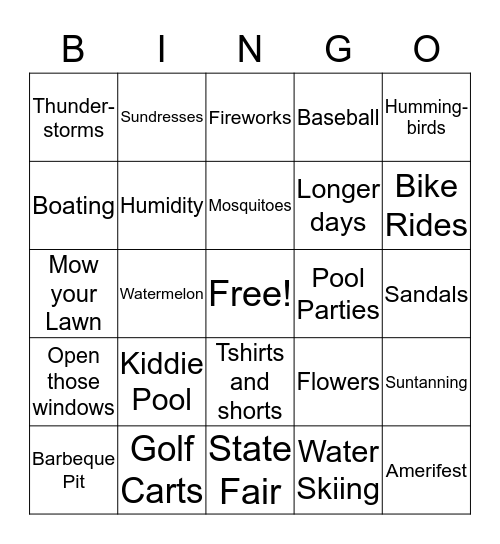 SummerTime Bingo Card