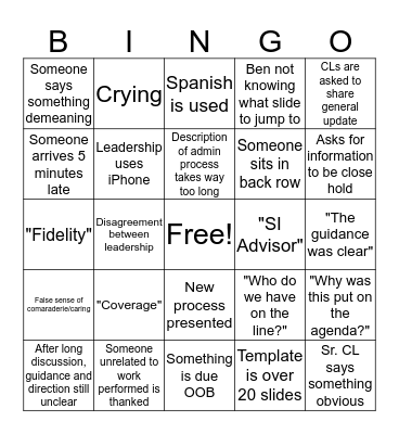 COA Meeting Bingo Card