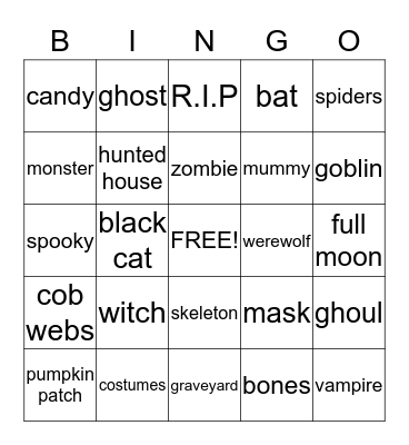 halloween bingo Card