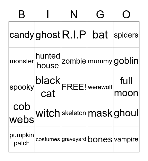 halloween bingo Card