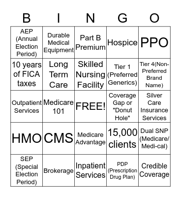 Silver Care BINGO Card