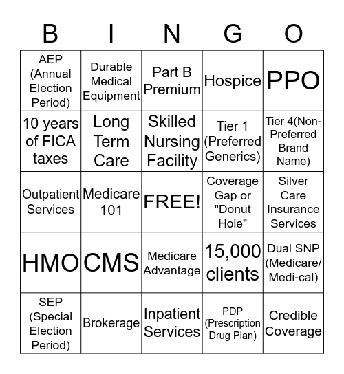 Silver Care BINGO Card