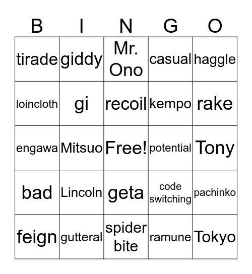 Pacific Crossing Bingo Card