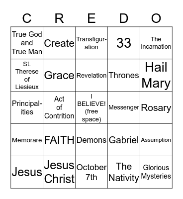 I Believe Bingo Card