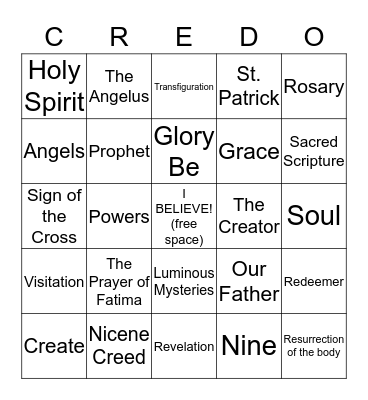 I Believe Bingo Card