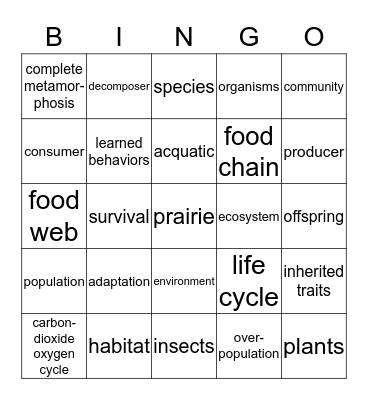 Organisms and Environment Bingo Card