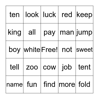 Key Word Bingo Card