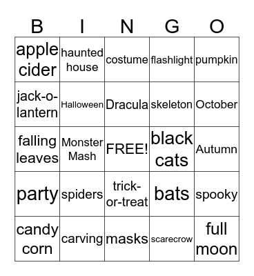 Halloween and Fall Bingo Card