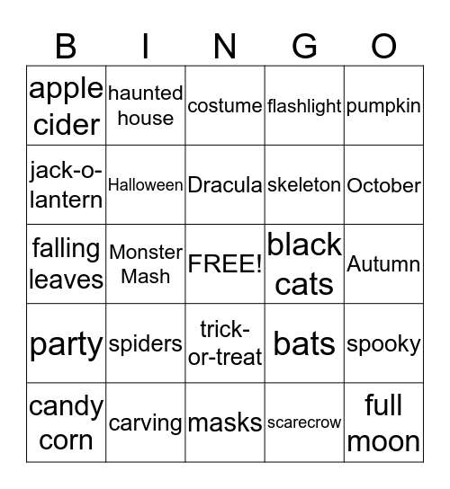 Halloween and Fall Bingo Card