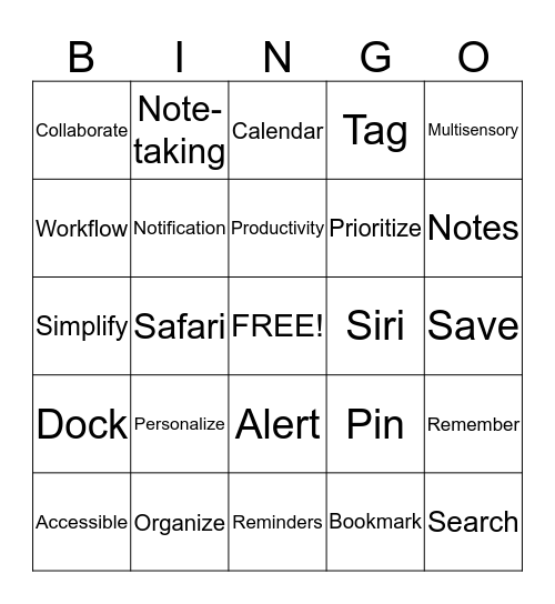 Mac Productivity Bingo Card