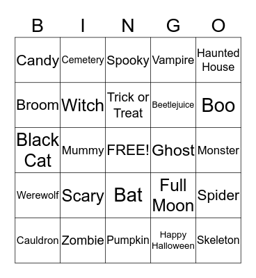 Halloween Bingo! Bingo Card