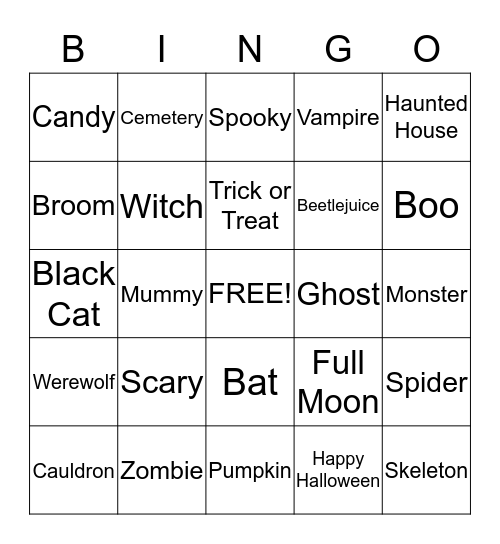 Halloween Bingo! Bingo Card