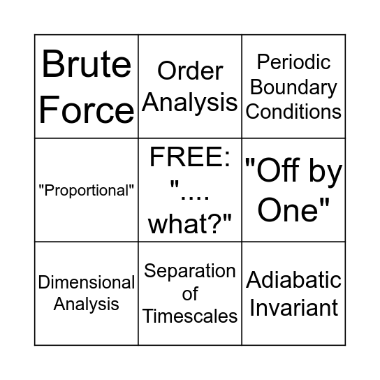 Physics Buzzword Bingo Card