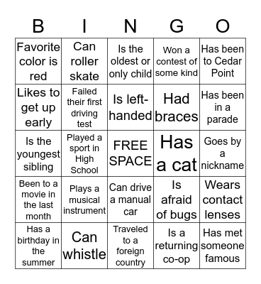 Ice Breaker Bingo Card