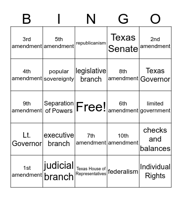 TX History - Government Bingo Card