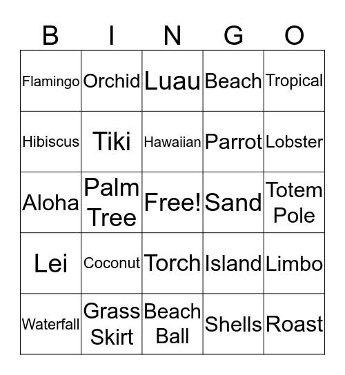 Luau Bingo  Bingo Card