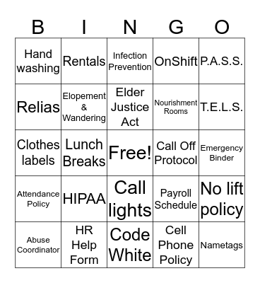 Orientation Bingo Card