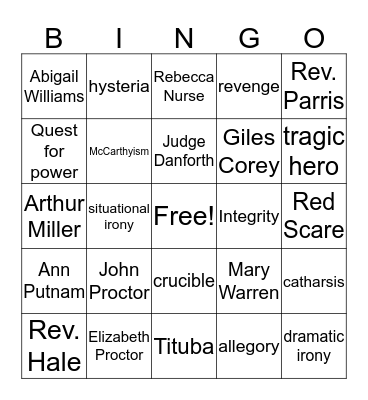 The Crucible - Test Review Bingo Card