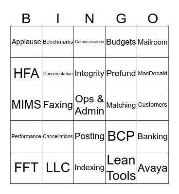 Ops & Admin BINGO Card