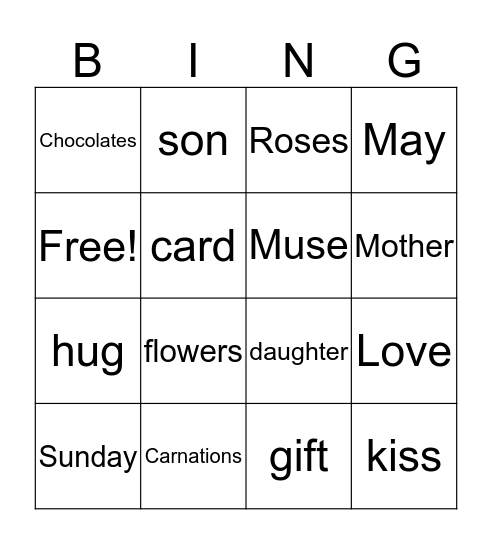 Mother's Day Bingo Card