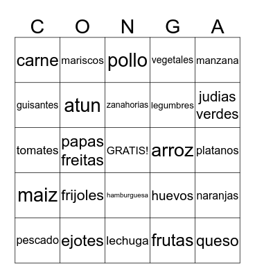 Spanish food  Bingo Card