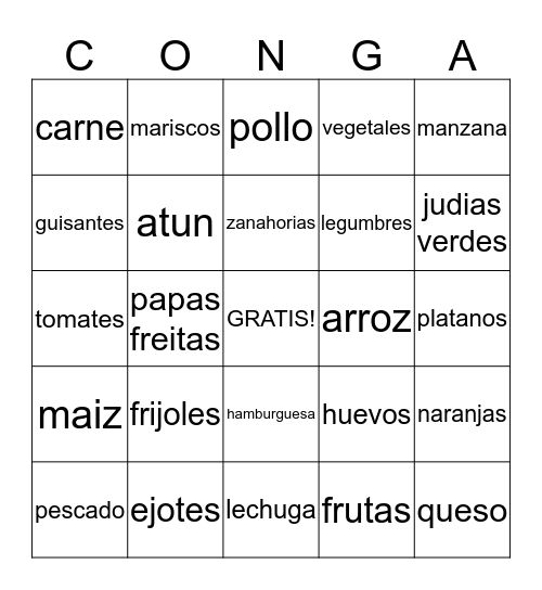 Spanish food  Bingo Card